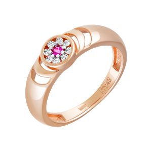 Кольцо из красного золота 585 с рубином, ср. вес 2,31г