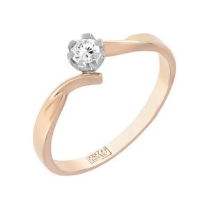 Кольцо из красного золота 585 с бриллиантом, ср. вес 1,56г