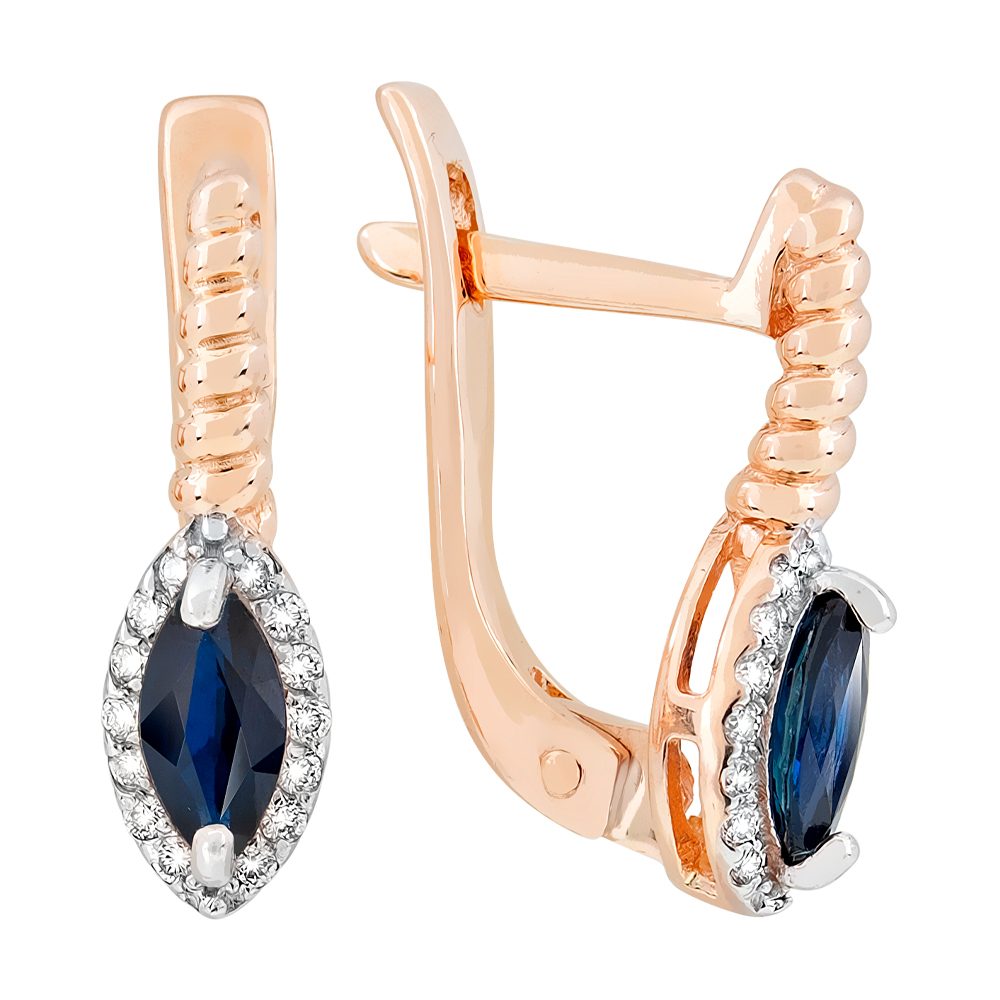 Серьги из красного золота 585 с сапфирами, ср. вес 2,48г