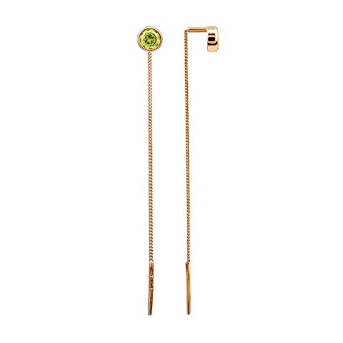 Серьги из красного золота 585 с хризолитами, ср. вес 1,18г