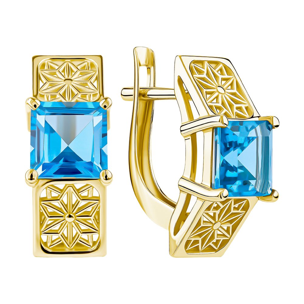 Серьги из жёлтого золота 585 с топазами, ср. вес 3,69г