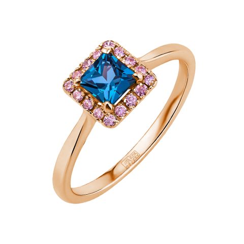Кольцо из красного золота 585 с лондон-топазом и кристаллами SWAROVSKI
