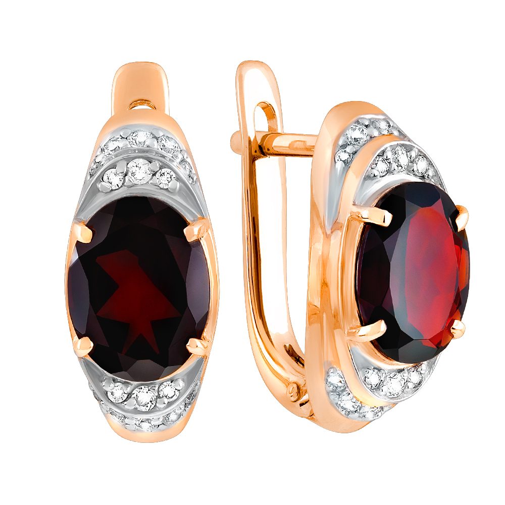 Серьги из красного золота 585 с гранатами, ср. вес 5,02г