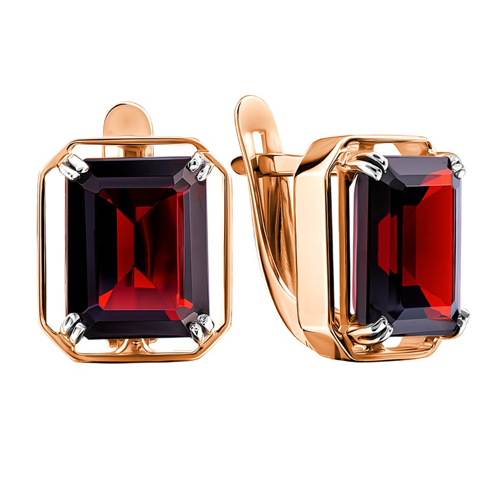 Серьги из красного золота 585 с гранатами, ср. вес 3,41г