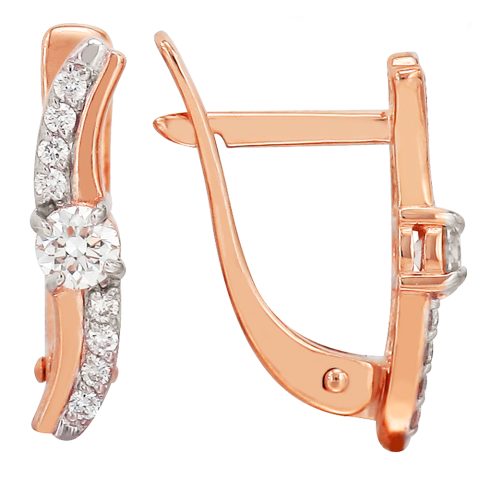 Серьги из красного золота 585 с бриллиантом, ср. вес 2,35г