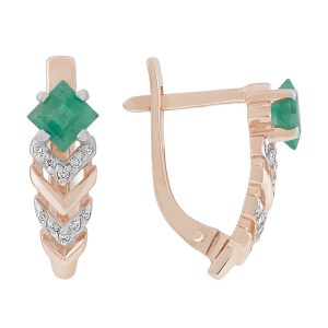 Серьги из красного золота 585 с изумрудами, ср. вес 3,68г
