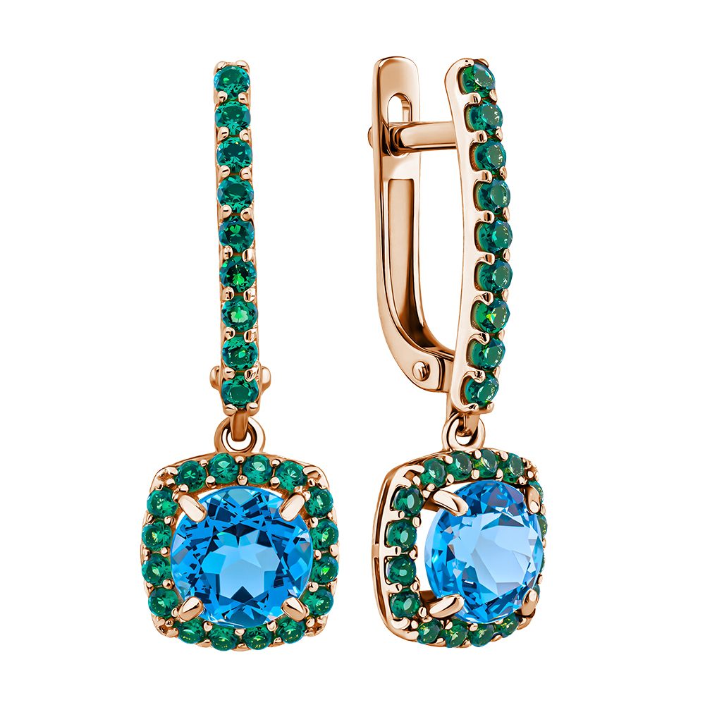 Серьги из красного золота 585 с топазами, ср. вес 2,88г