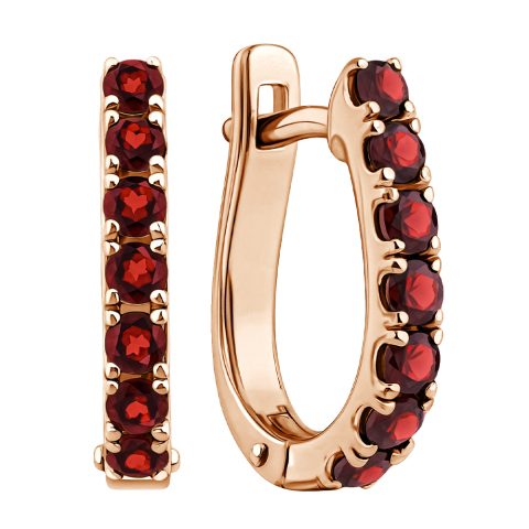 Серьги из красного золота 585 с гранатами, ср. вес 2,82г