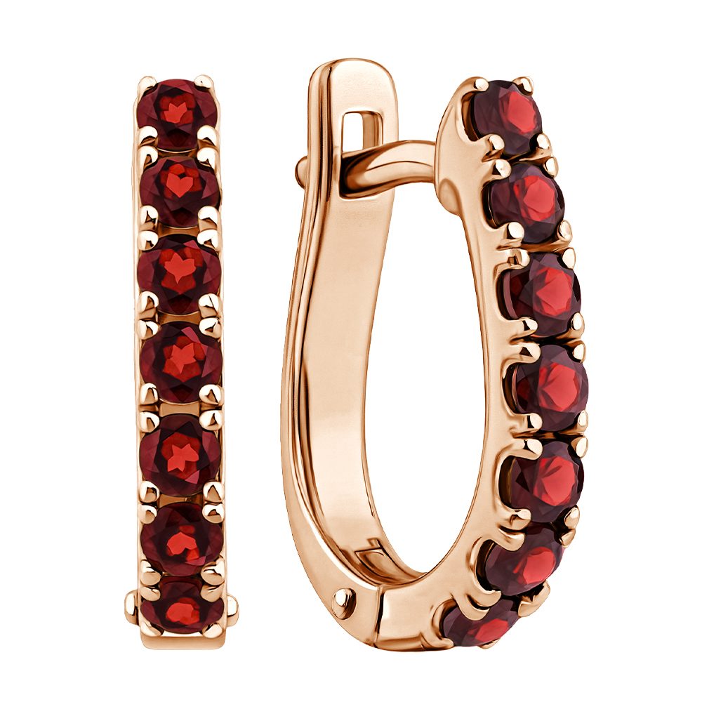 Серьги из красного золота 585 с гранатами, ср. вес 2,82г