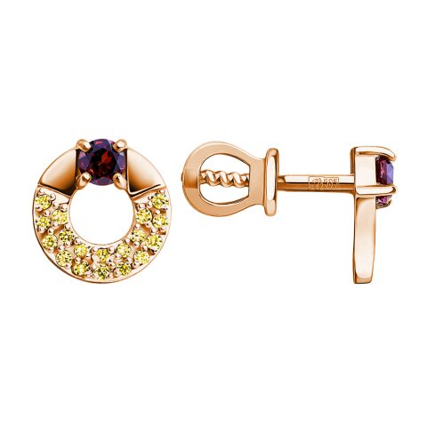 Серьги из красного золота 585 с гранатами, ср. вес 1,8г