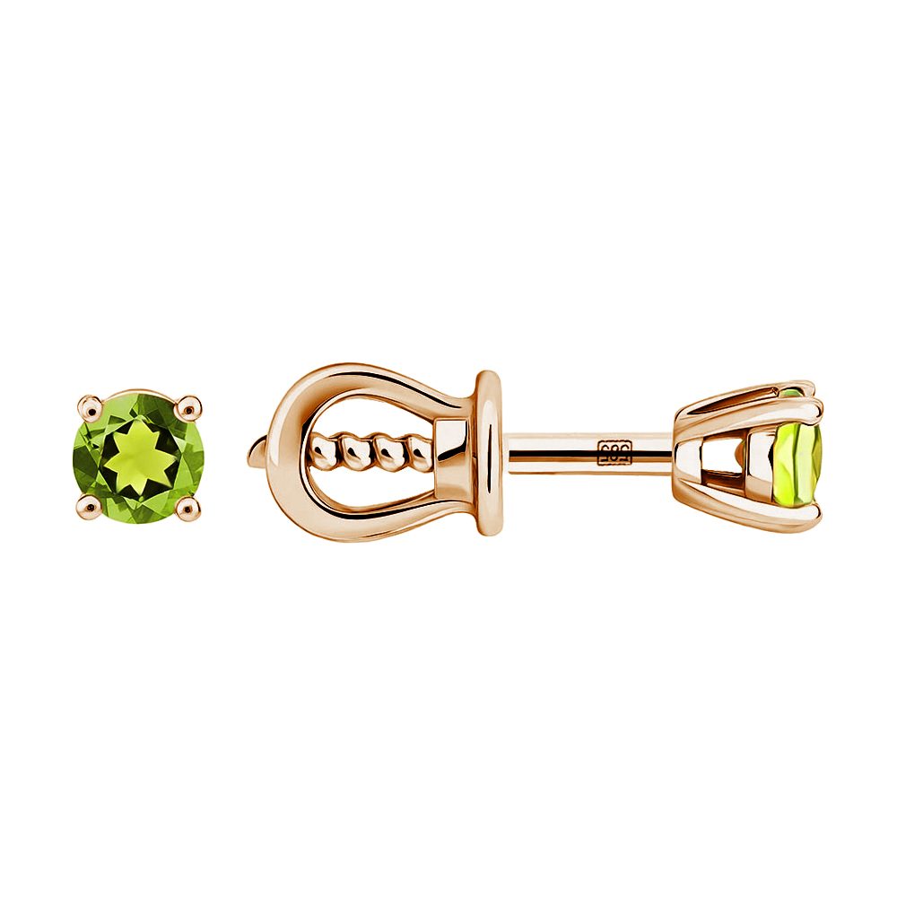 Серьги из красного золота 585 с хризолитами, ср. вес 1,13г