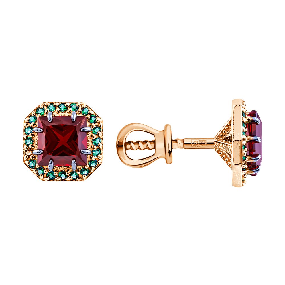Серьги из красного золота 585 с гранатами, ср. вес 2,17г