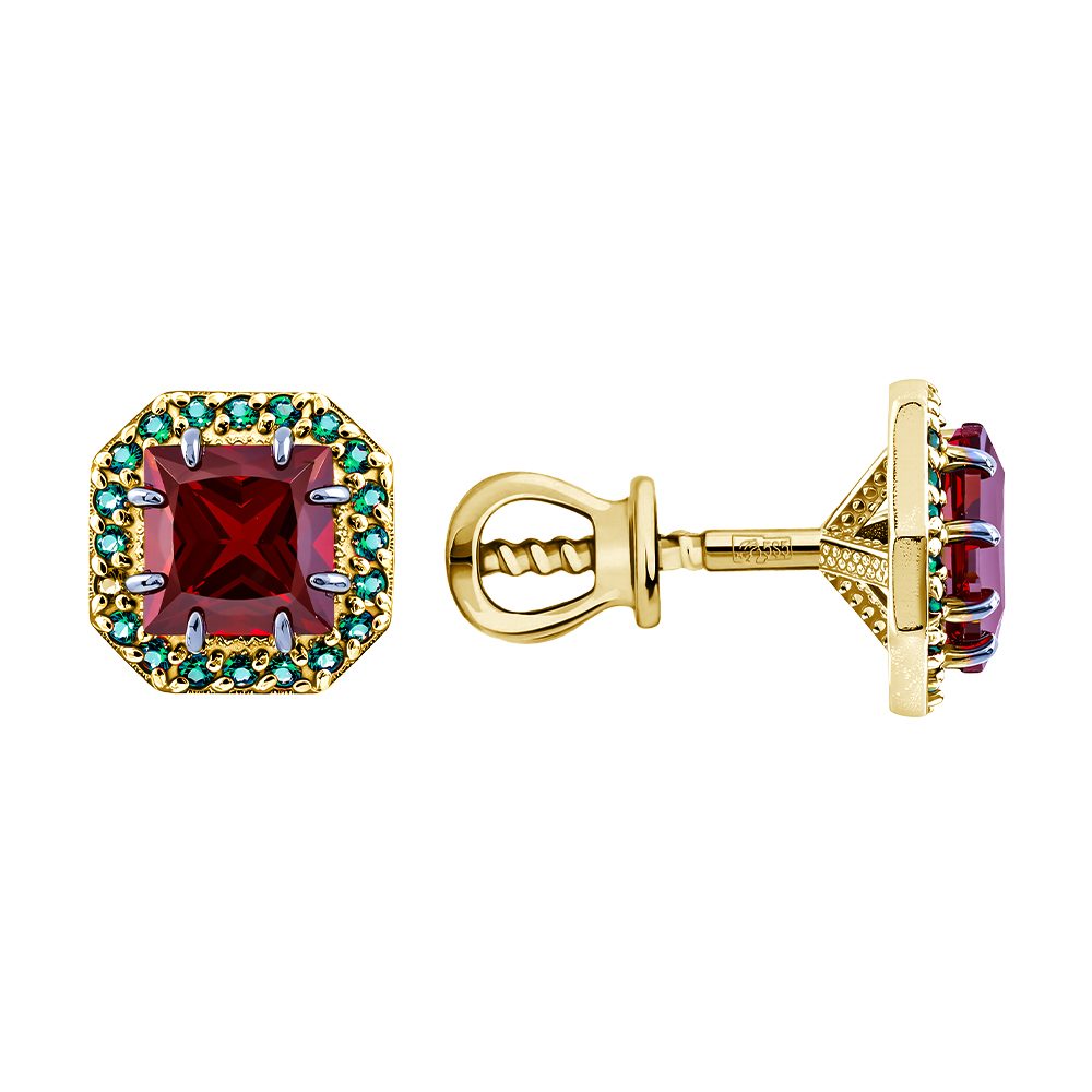 Серьги из жёлтого золота 585 с гранатами, ср. вес 2,15г