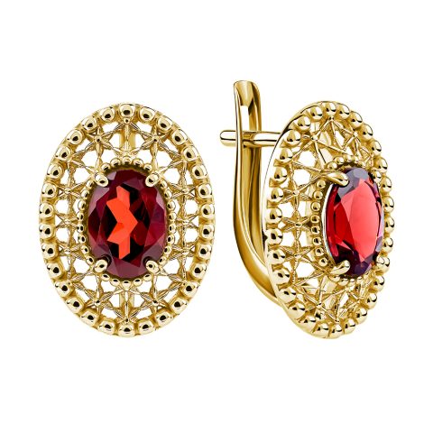 Серьги из жёлтого золота 585 с гранатами, ср. вес 3,86г