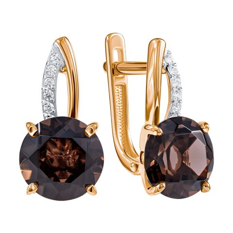 Серьги из красного золота 585 с раухтопазами, ср. вес 3,03г