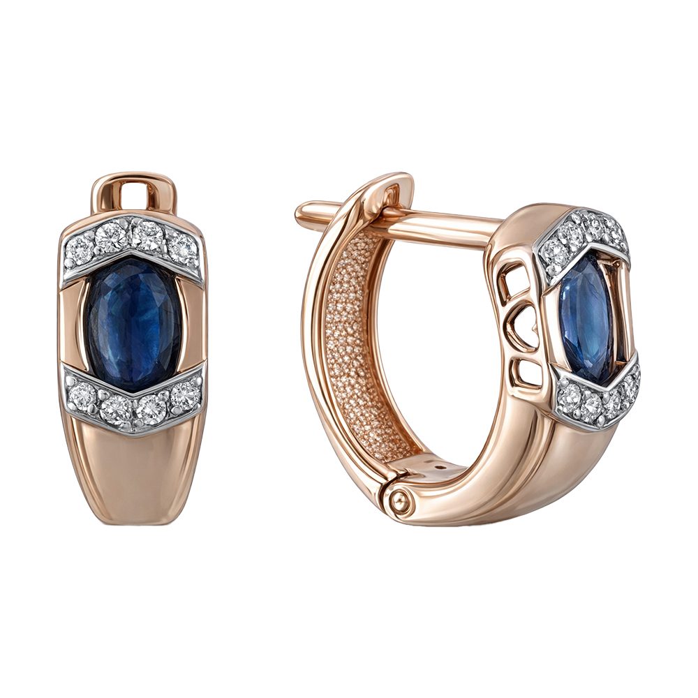 Серьги из красного золота 585 с сапфирами, ср. вес 3,39г