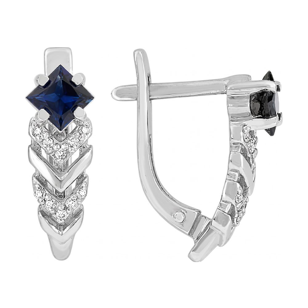 Серьги из белого золота 585 с сапфирами, ср. вес 3,38г