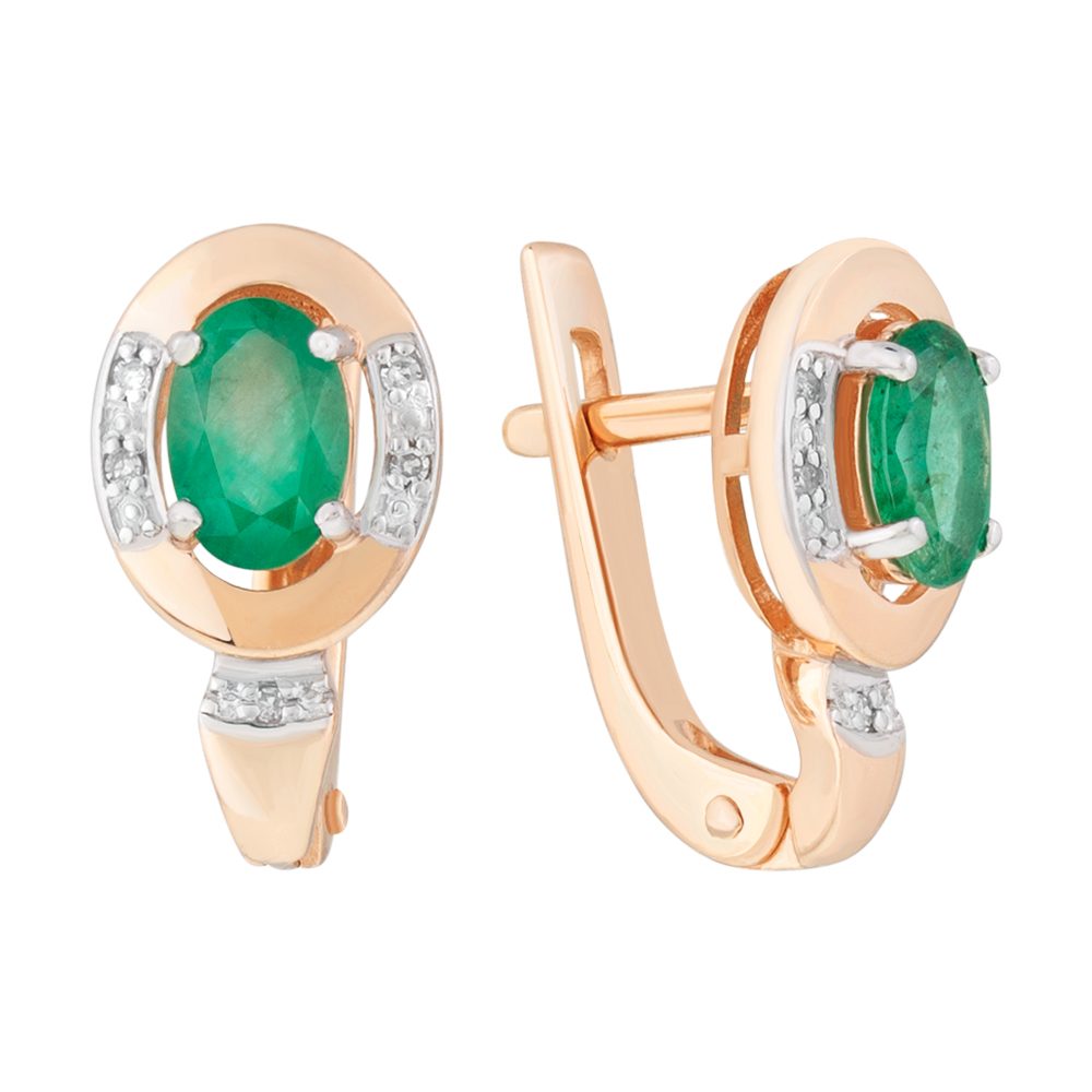 Серьги из красного золота 585 с изумрудами, ср. вес 3,15г