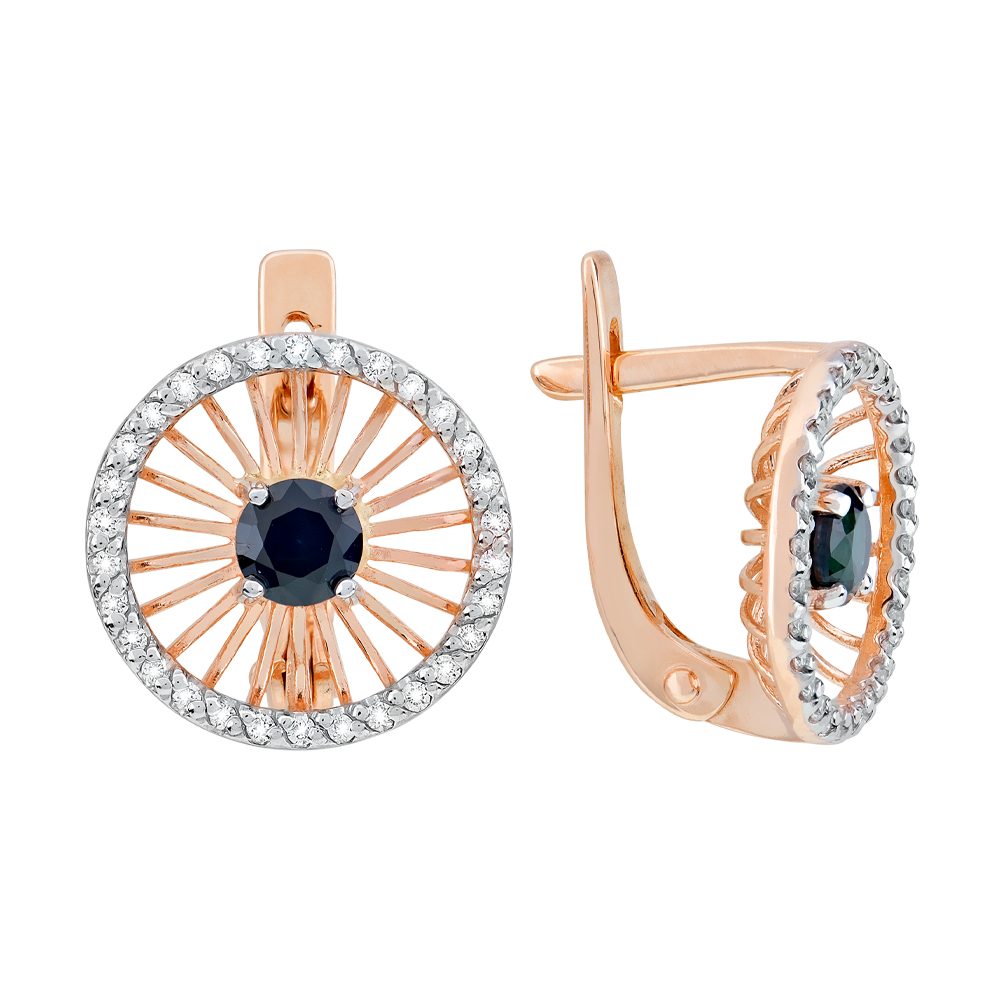 Серьги из красного золота 585 с сапфирами, ср. вес 3,6г