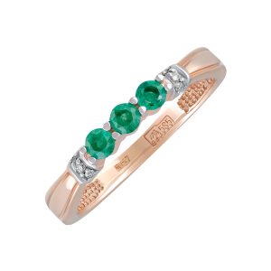 Кольцо из красного золота 585 с изумрудами, ср. вес 1,81г