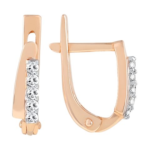 Серьги из красного золота 585 с бриллиантом, ср. вес 2,15г