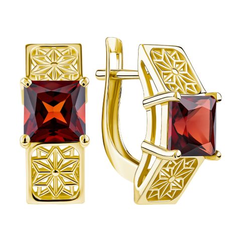 Серьги из жёлтого золота 585 с гранатами, ср. вес 3,5г