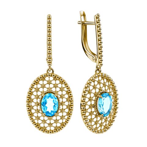 Серьги из жёлтого золота 585 с топазами, ср. вес 5,17г