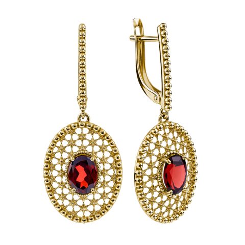 Серьги из жёлтого золота 585 с гранатами, ср. вес 5,05г