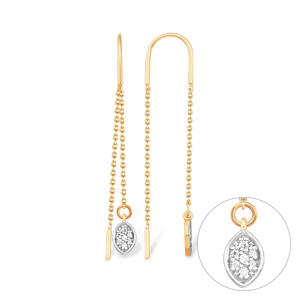Серьги из красного золота 585 с фианитами, ср. вес 1,27г