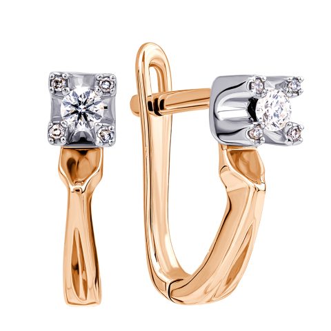 Серьги из красного золота 585 с бриллиантом, ср. вес 2,5г