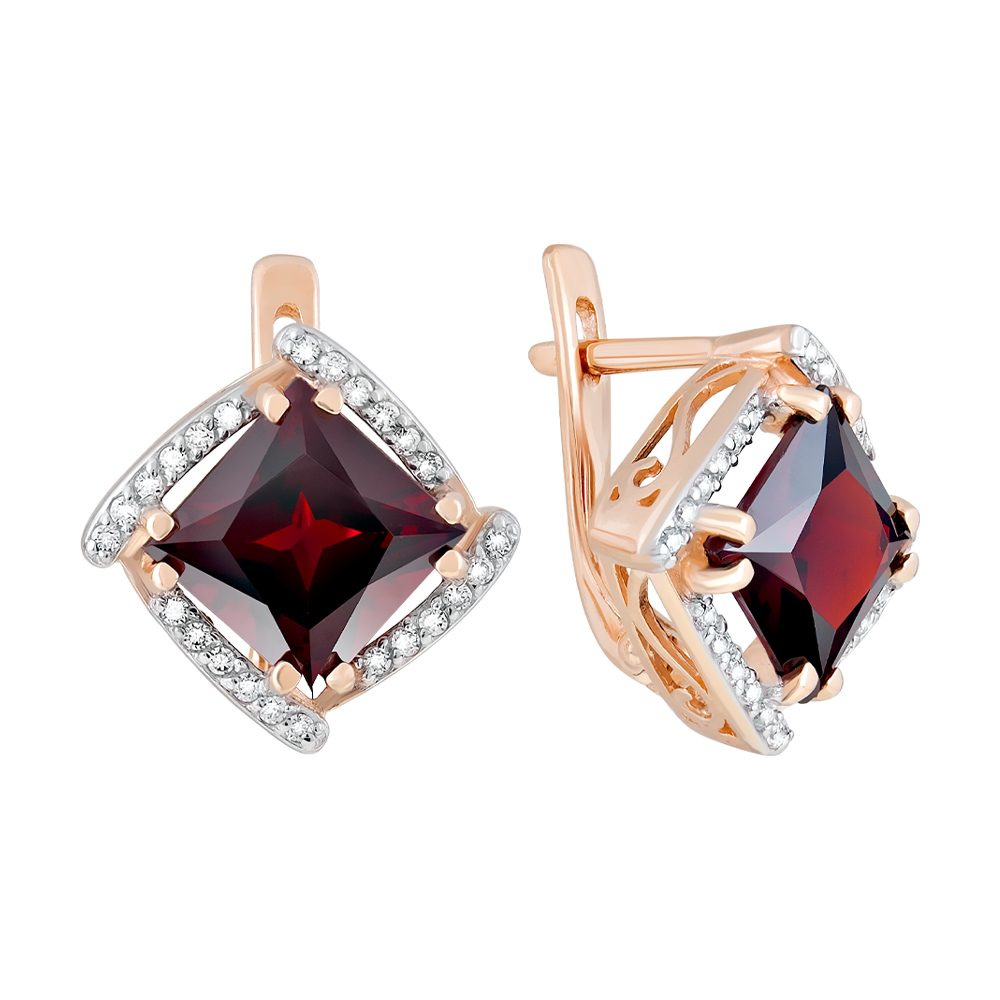 Серьги из красного золота 585 с гранатами, ср. вес 5,05г