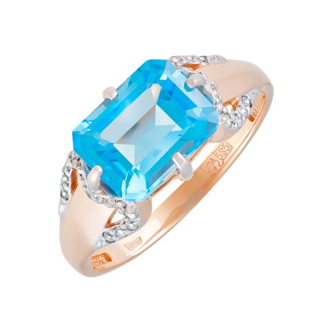 Кольцо из красного золота 585 с топазом и фианитом, ср. вес 2,76г