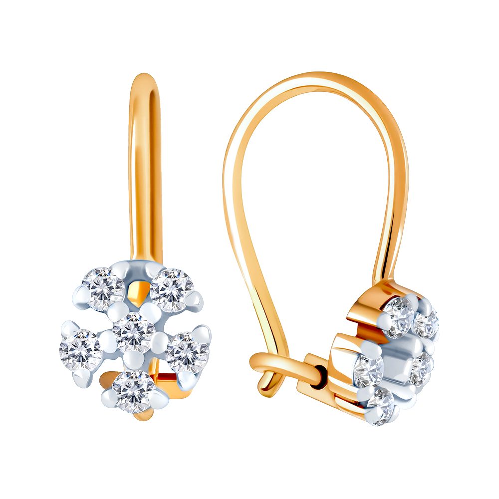 Серьги из красного золота 585 с фианитами, ср. вес 1,05г