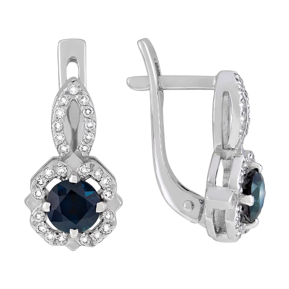 Серьги из белого золота 585 с сапфирами, ср. вес 2,95г