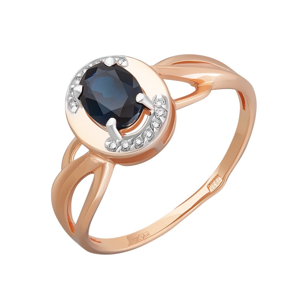Кольцо из красного золота 585 с сапфиром, ср. вес 1,79г