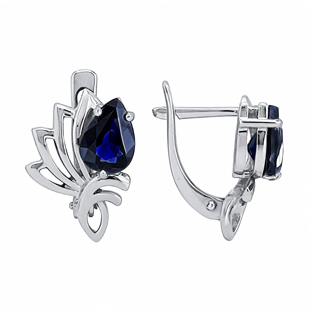 Серьги из белого золота 585 с сапфирами, ср. вес 3,71г