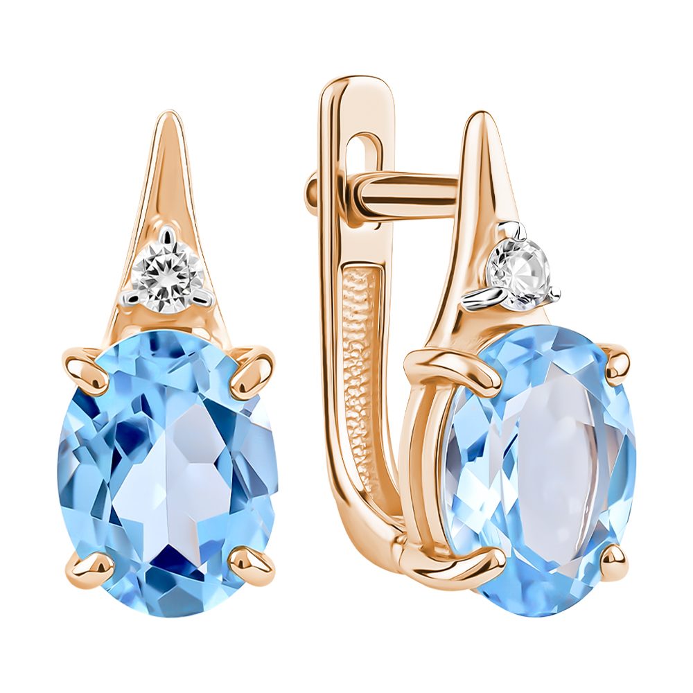 Серьги из красного золота 585 с топазами, ср. вес 2,44г