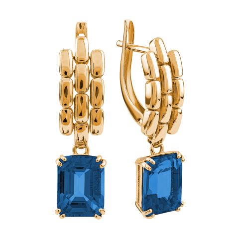 Серьги из красного золота 585 с лондон топазами (облагорож.), ср. вес 4,96г