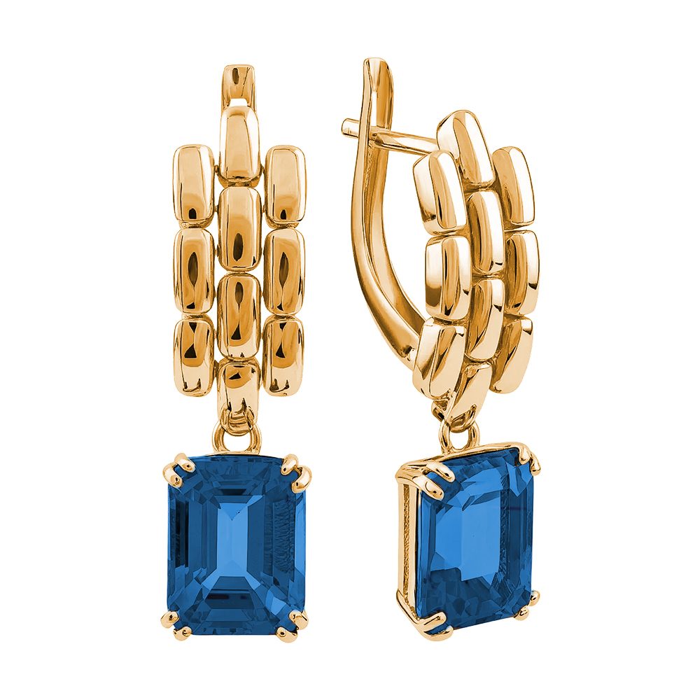 Серьги из красного золота 585 с лондон топазами (облагорож.), ср. вес 4,96г