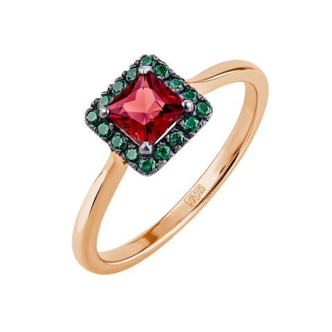 Кольцо из красного золота 585 с гранатом и кристаллами SWAROVSKI