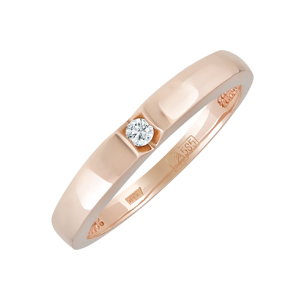 Кольцо из красного золота 585 с бриллиантом и аметистом, ср. вес 1,77г