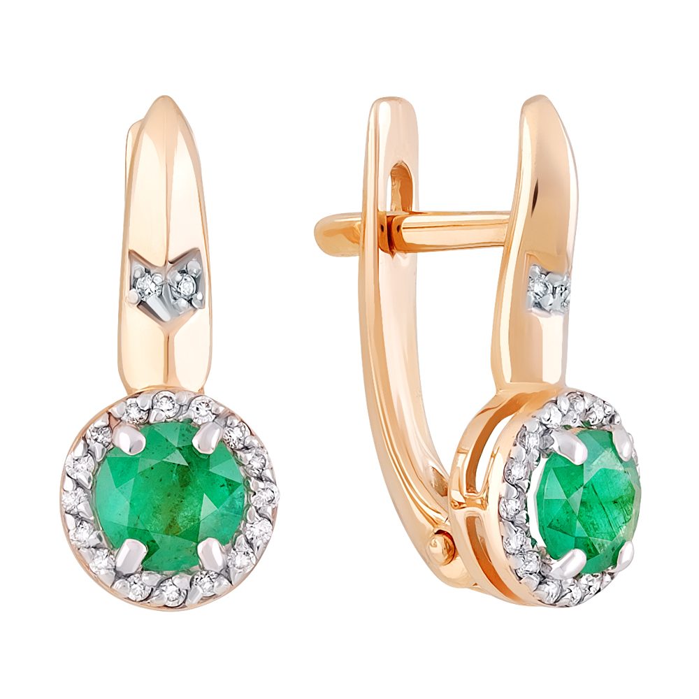 Серьги из красного золота 585 с изумрудами, ср. вес 2,17г