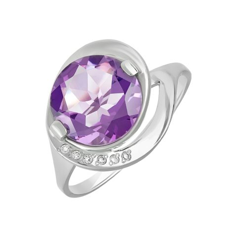 Кольцо из серебра 925 с аметистом и фианитом, ср. вес 2,85г