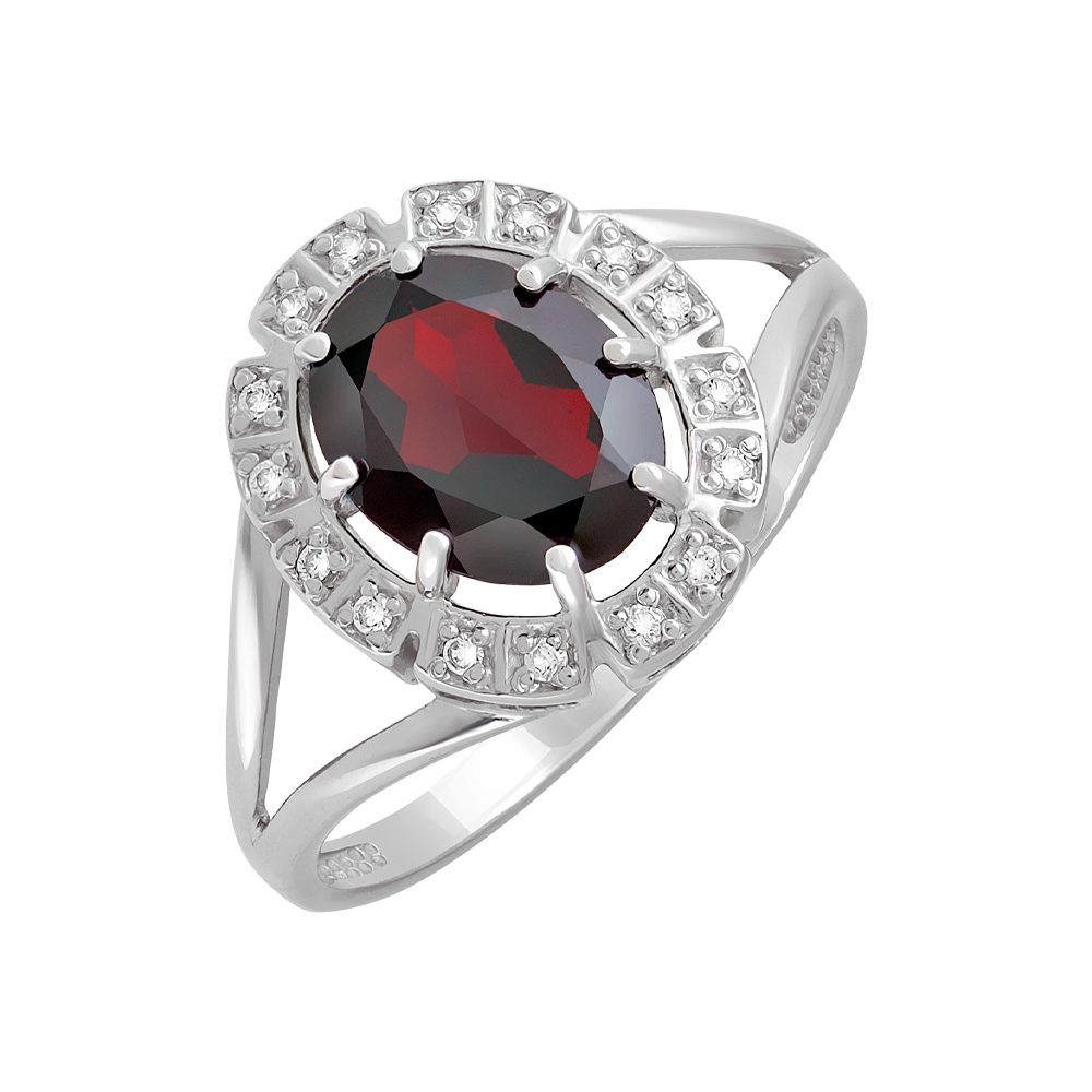 Кольцо из серебра 925 с гранатом и фианитом, ср. вес 2,37г