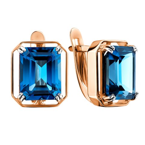 Серьги из красного золота 585 с лондон топазами (облагорож.), ср. вес 3,37г