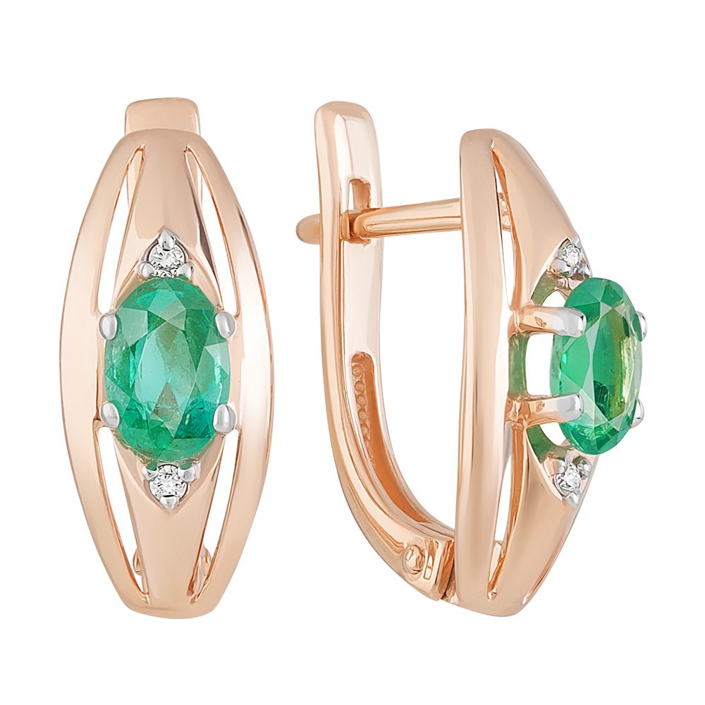 Серьги из красного золота 585 с изумрудами, ср. вес 2,73г