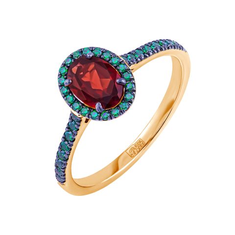Кольцо из красного золота 585 с гранатом и кристаллами SWAROVSKI