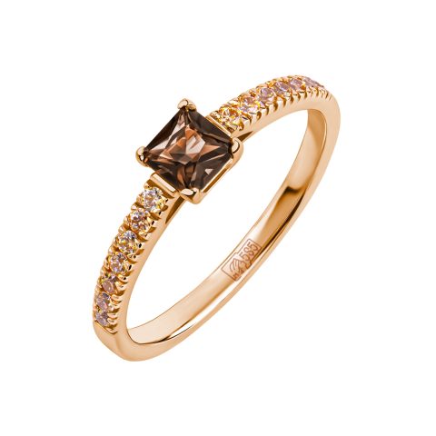 Кольцо из красного золота 585 с раухтопазом и кристаллами SWAROVSKI