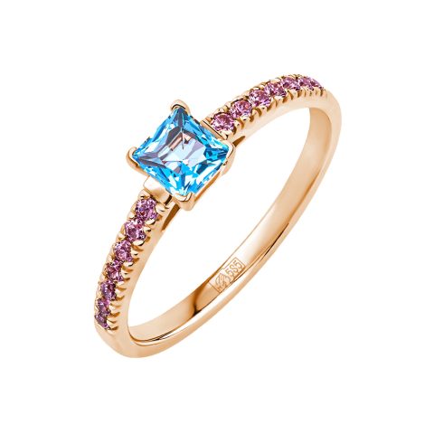 Кольцо из красного золота 585 с топазом и кристаллами SWAROVSKI