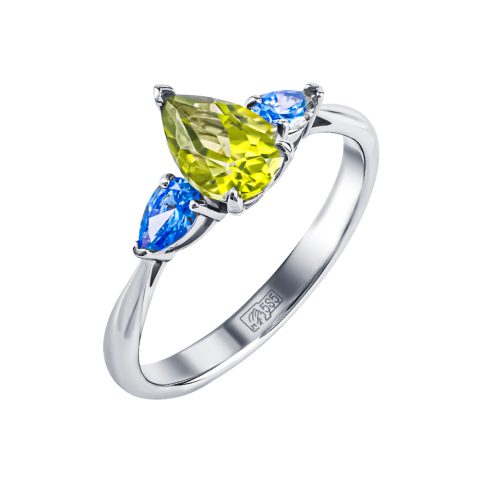 Кольцо из белого золота 585 с хризолитом и кристаллами SWAROVSKI